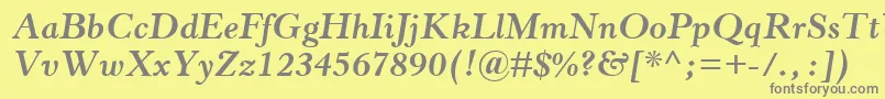 HorleyOsMtBoldItalic-fontti – harmaat kirjasimet keltaisella taustalla