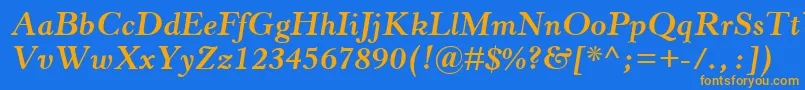 HorleyOsMtBoldItalic-Schriftart – Orangefarbene Schriften auf blauem Hintergrund