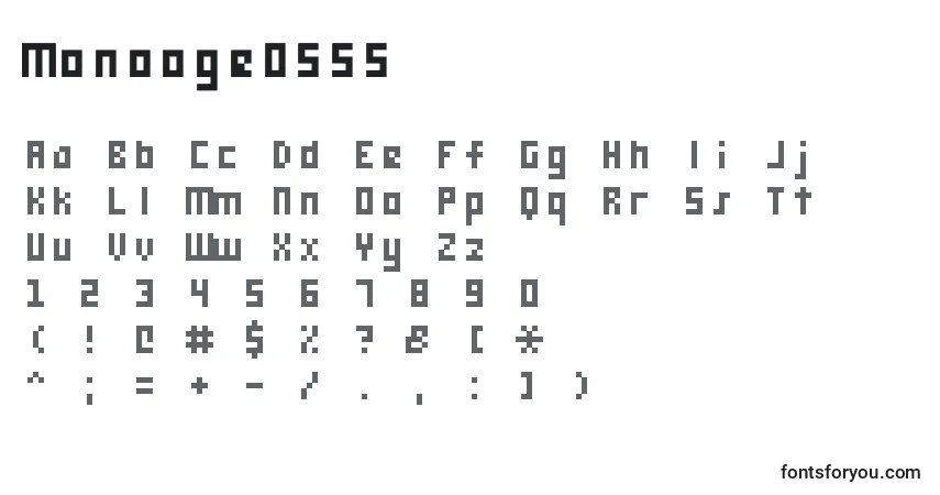 Monooge0555-fontti – aakkoset, numerot, erikoismerkit