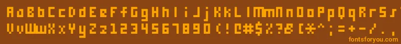 Monooge0555-fontti – oranssit fontit ruskealla taustalla
