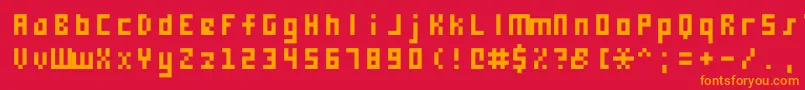 Monooge0555-fontti – oranssit fontit punaisella taustalla