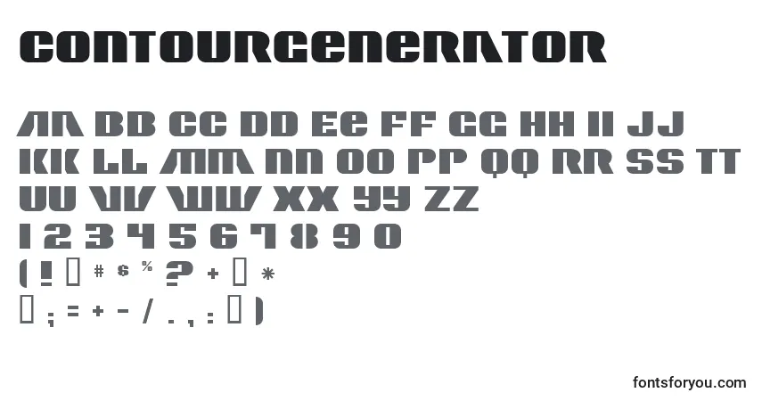 Czcionka ContourGenerator – alfabet, cyfry, specjalne znaki