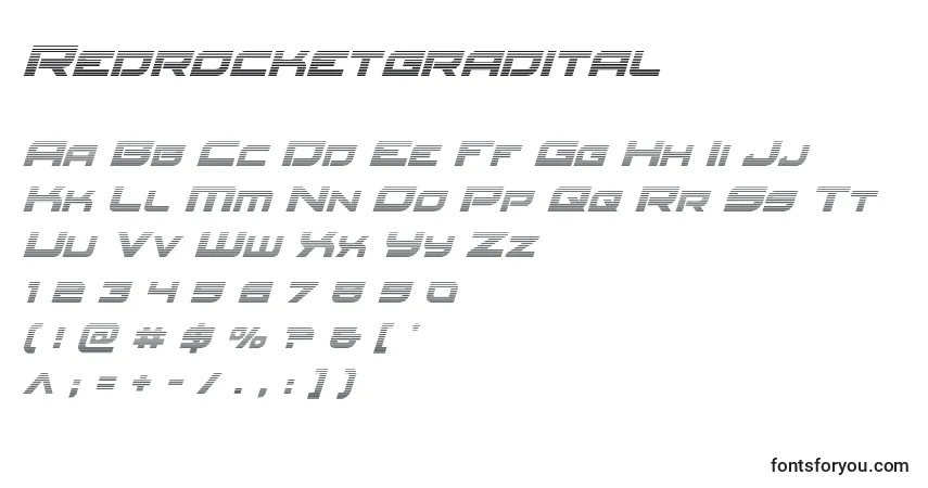 A fonte Redrocketgradital – alfabeto, números, caracteres especiais