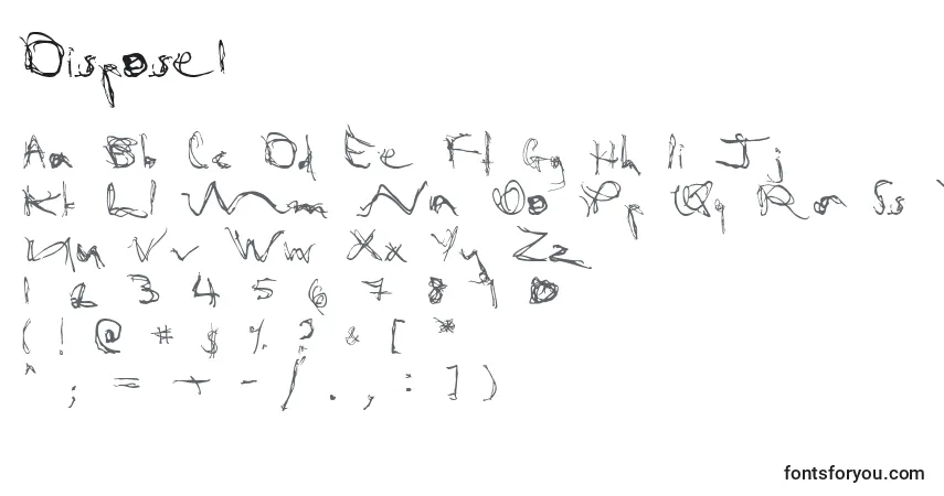 Czcionka Dispose1 – alfabet, cyfry, specjalne znaki