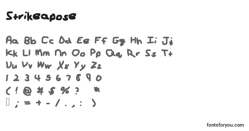 Schriftart Strikeapose – Alphabet, Zahlen, spezielle Symbole