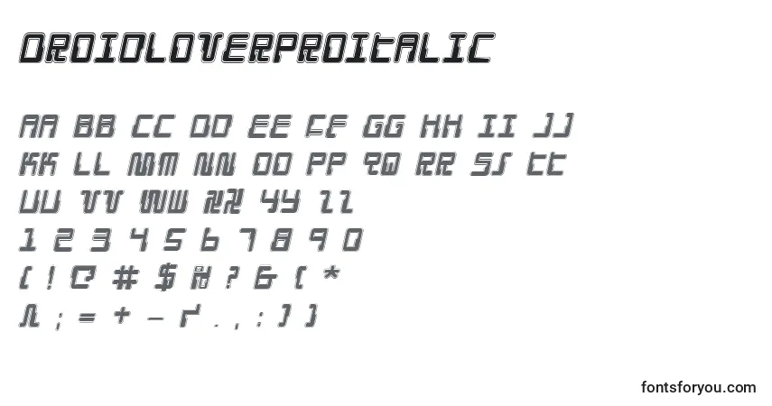 Schriftart DroidLoverProItalic – Alphabet, Zahlen, spezielle Symbole