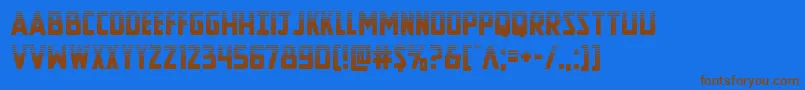 Newcomictitlehalf-Schriftart – Braune Schriften auf blauem Hintergrund