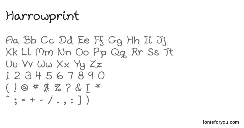 Schriftart Harrowprint – Alphabet, Zahlen, spezielle Symbole
