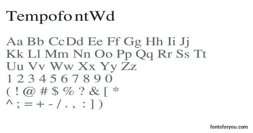 Schriftart TempofontWd – Alphabet, Zahlen, spezielle Symbole