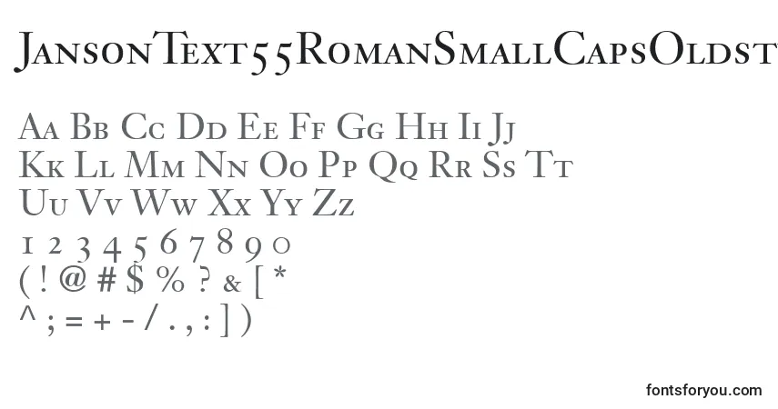 Czcionka JansonText55RomanSmallCapsOldstyleFigures – alfabet, cyfry, specjalne znaki