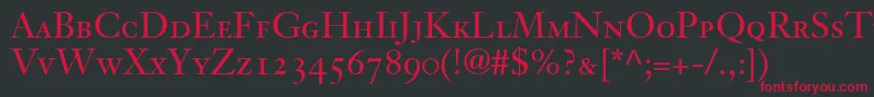 フォントJansonText55RomanSmallCapsOldstyleFigures – 黒い背景に赤い文字