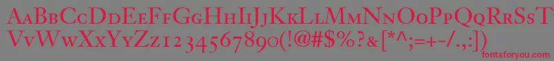 フォントJansonText55RomanSmallCapsOldstyleFigures – 赤い文字の灰色の背景