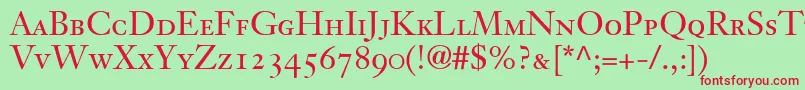 JansonText55RomanSmallCapsOldstyleFigures-Schriftart – Rote Schriften auf grünem Hintergrund