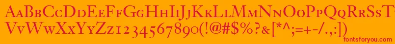 Шрифт JansonText55RomanSmallCapsOldstyleFigures – красные шрифты на оранжевом фоне