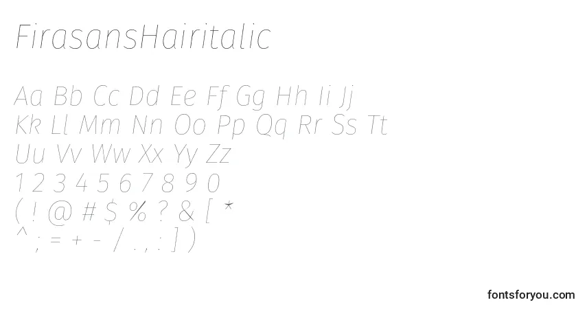 Schriftart FirasansHairitalic – Alphabet, Zahlen, spezielle Symbole