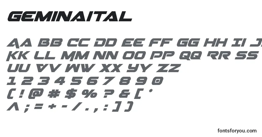 Schriftart Geminaital – Alphabet, Zahlen, spezielle Symbole