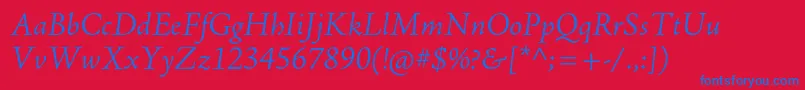 AjensonproLtit-Schriftart – Blaue Schriften auf rotem Hintergrund