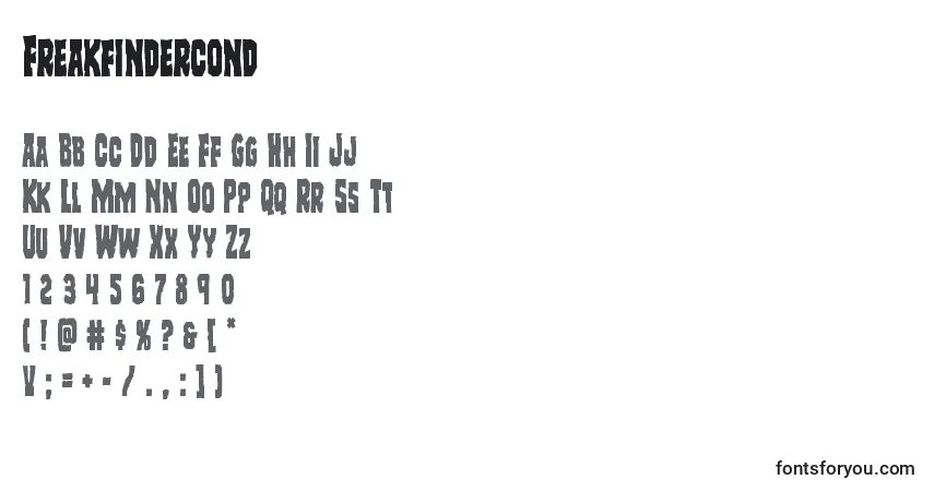 Czcionka Freakfindercond – alfabet, cyfry, specjalne znaki