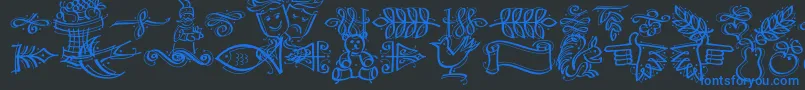 Fonte Dfcalligraphicornament – fontes azuis em um fundo preto