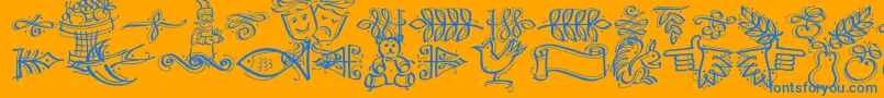 Fonte Dfcalligraphicornament – fontes azuis em um fundo laranja