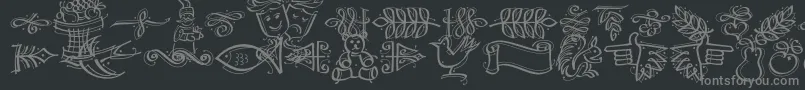 フォントDfcalligraphicornament – 黒い背景に灰色の文字