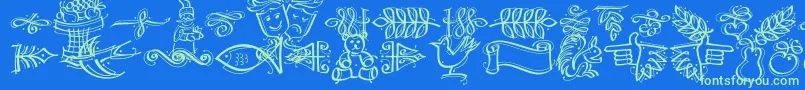 Dfcalligraphicornament-Schriftart – Grüne Schriften auf blauem Hintergrund