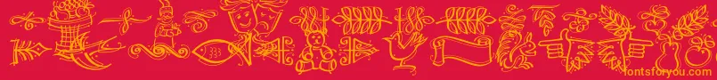 Dfcalligraphicornament-Schriftart – Orangefarbene Schriften auf rotem Hintergrund