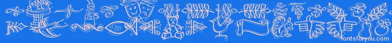 フォントDfcalligraphicornament – ピンクの文字、青い背景