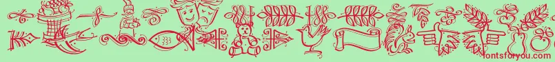 Dfcalligraphicornament-Schriftart – Rote Schriften auf grünem Hintergrund