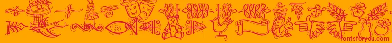 フォントDfcalligraphicornament – オレンジの背景に赤い文字