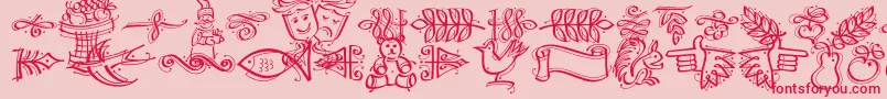 フォントDfcalligraphicornament – ピンクの背景に赤い文字