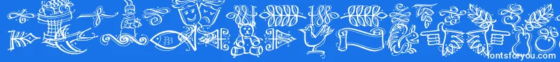 Dfcalligraphicornament-Schriftart – Weiße Schriften auf blauem Hintergrund