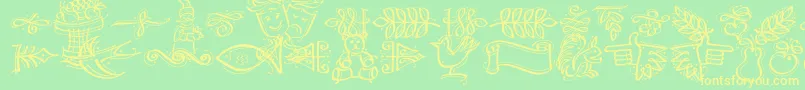 Fonte Dfcalligraphicornament – fontes amarelas em um fundo verde