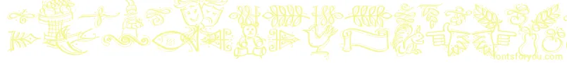 フォントDfcalligraphicornament – 白い背景に黄色の文字