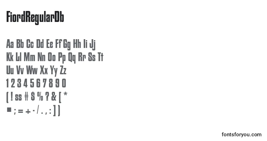 Czcionka FiordRegularDb – alfabet, cyfry, specjalne znaki