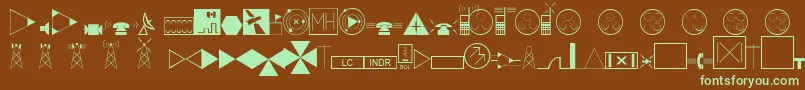 フォントEsriTelecom – 緑色の文字が茶色の背景にあります。