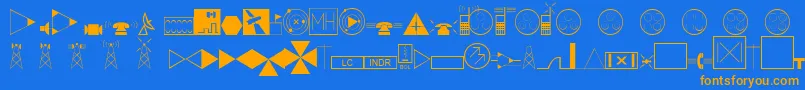 フォントEsriTelecom – オレンジ色の文字が青い背景にあります。