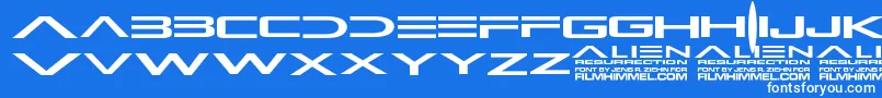 Fonte AlienResurrection – fontes brancas em um fundo azul