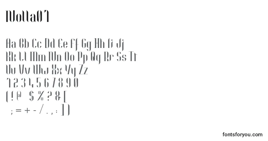 Czcionka Nolla01 – alfabet, cyfry, specjalne znaki
