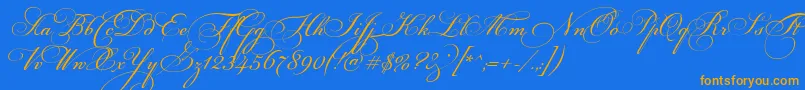 FloriselScriptThin-fontti – oranssit fontit sinisellä taustalla
