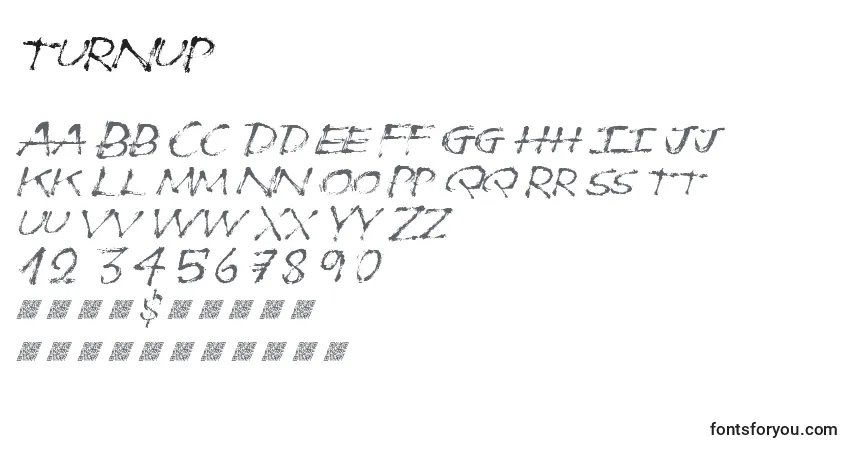 Czcionka Turnup – alfabet, cyfry, specjalne znaki