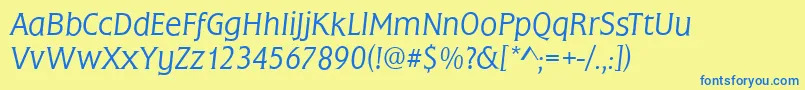 Czcionka FrascatiLightItalic – niebieskie czcionki na żółtym tle
