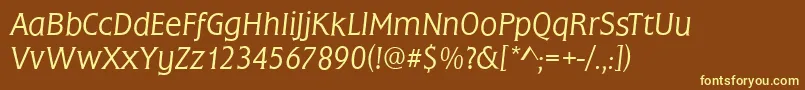 FrascatiLightItalic-Schriftart – Gelbe Schriften auf braunem Hintergrund