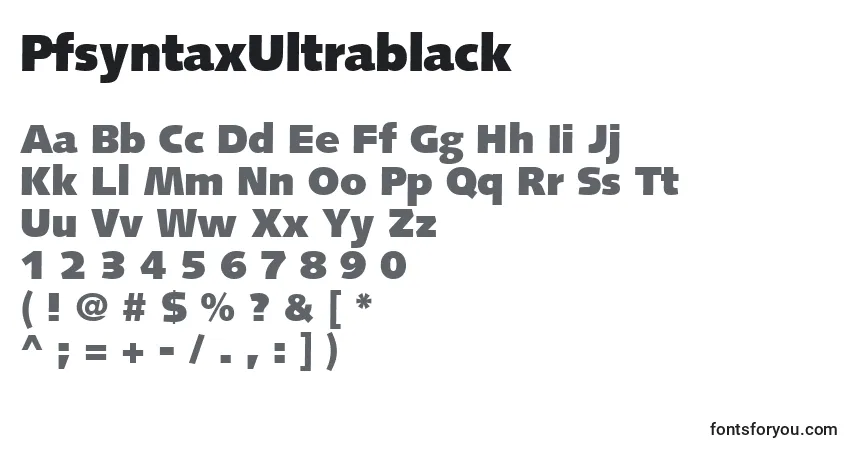 Czcionka PfsyntaxUltrablack – alfabet, cyfry, specjalne znaki