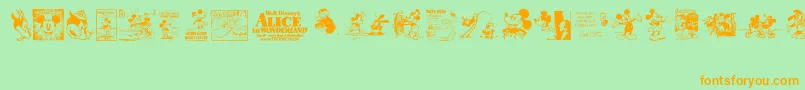VintageClassicsDisneyフォントについての詳細 フォントVintageClassicsDisney – オレンジの文字が緑の背景にあります。