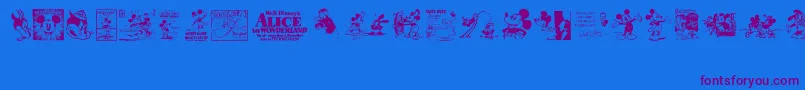 VintageClassicsDisneyフォントについての詳細 フォントVintageClassicsDisney – 紫色のフォント、青い背景