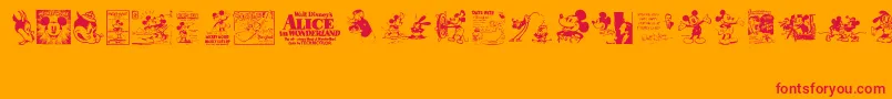 Więcej informacji o czcionce VintageClassicsDisney Czcionka VintageClassicsDisney – czerwone czcionki na pomarańczowym tle