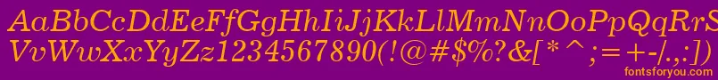 News702ItalicBt Font – Orange Fonts on Purple Background