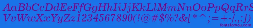 News702ItalicBt Font – Purple Fonts on Blue Background