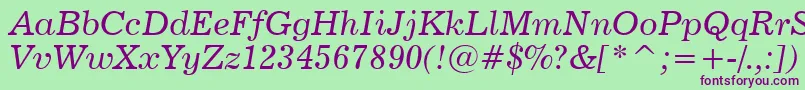 News702ItalicBt Font – Purple Fonts on Green Background